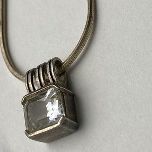 White Topaz Pendant Silver Italy Thailand .925 Triple Loop 18in